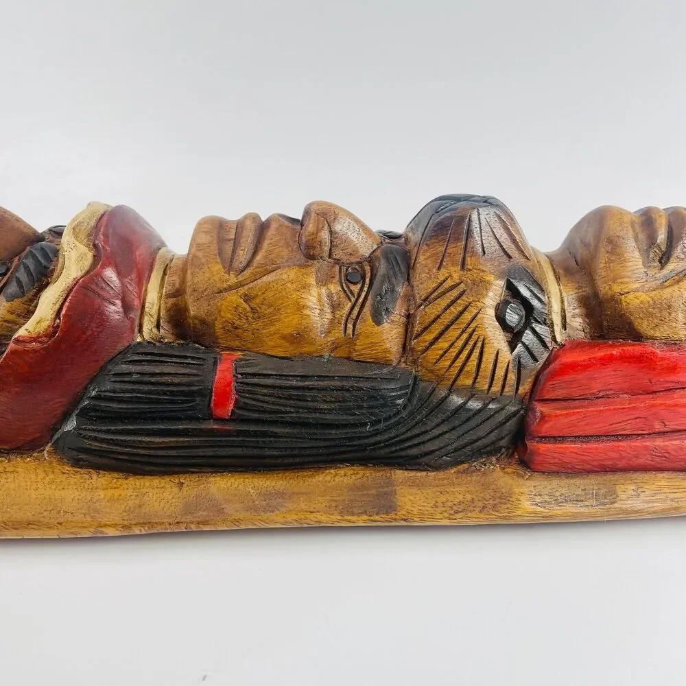 Native American 3-Face Wood Totem Pole Beaver Hand Carved Sculpture 16